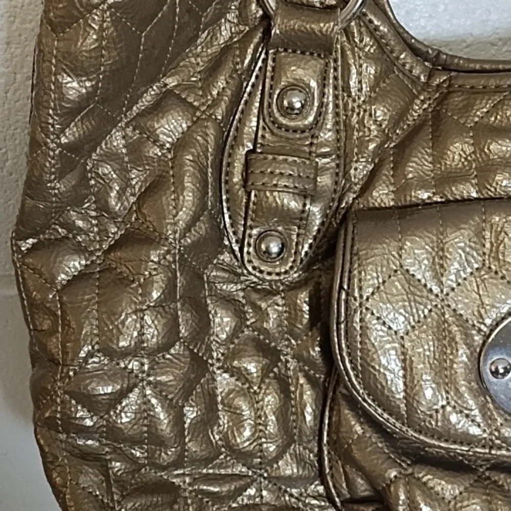 Gold Quilted Shoulder Bag with Chain Handles